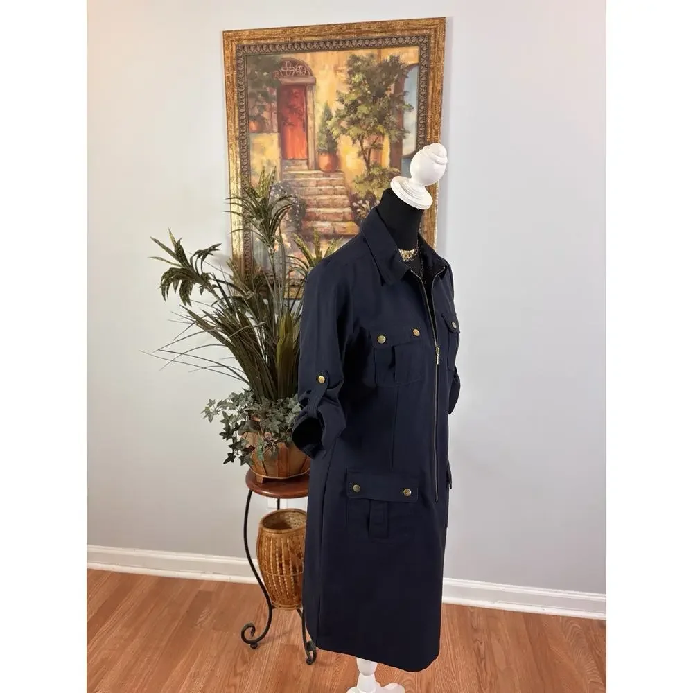 Sharagano Women Shift Collared Zip Up Size 6Dress 4 Pockets Navy Blue - Picture 3 of 10